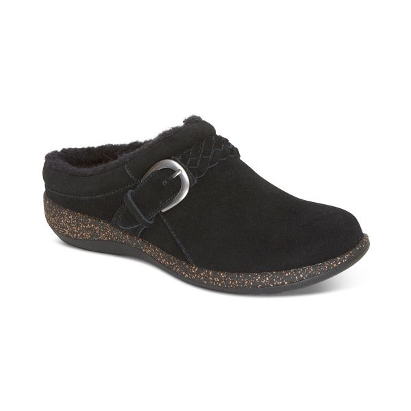 Aetrex Women's Libby Fleece With Arch Support Clogs - Black | USA 98S4NMR